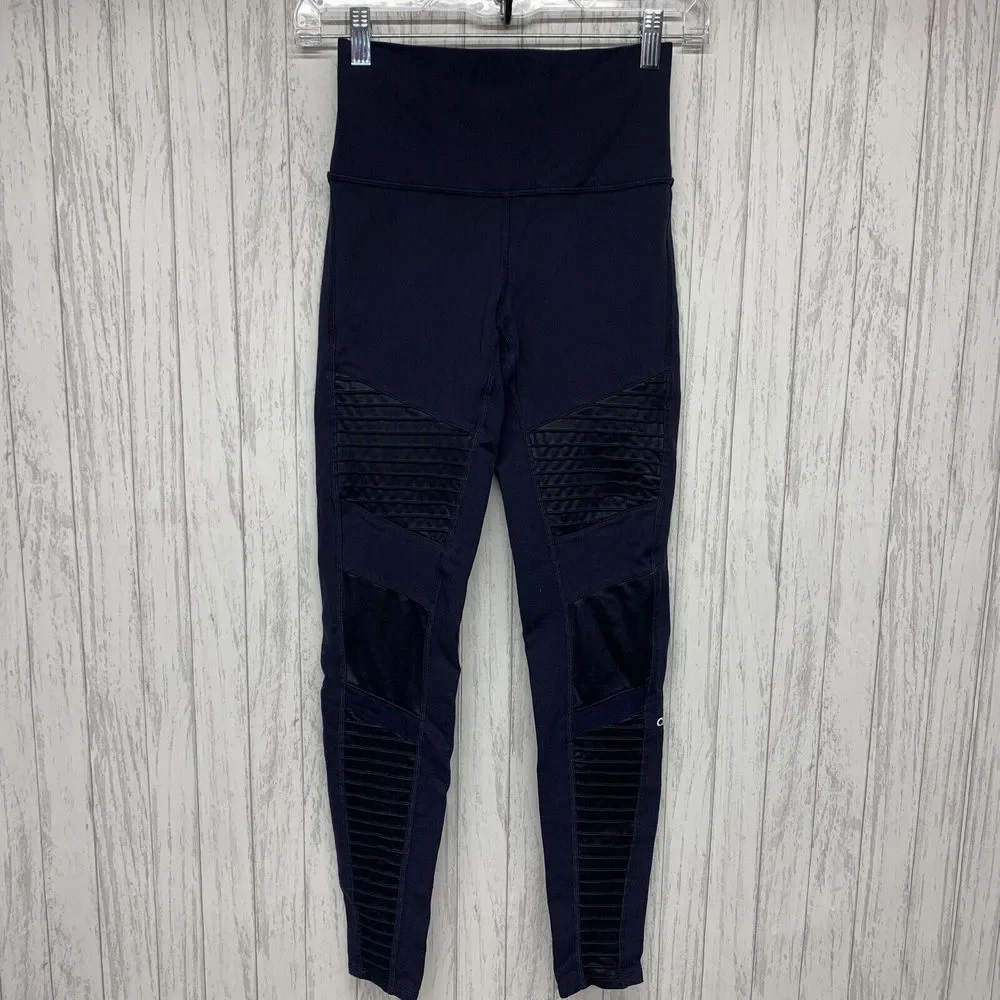Womens Size S Alo Yoga Navy Blue Moto Leggings EUC